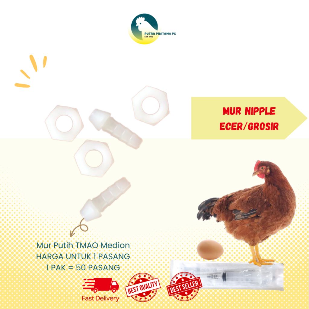 [1 PASANG] Mur Nipel Nipple Mur Putih Plastik TMAO Medion Ayam Harga Per Pcs Nepel