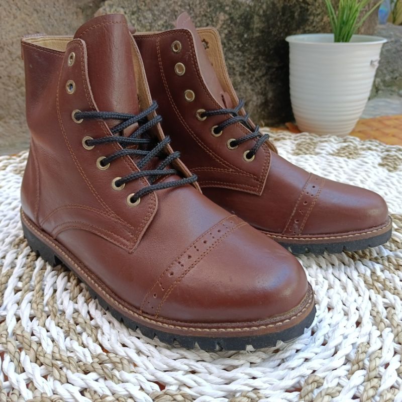 Sepatu boots pria wanita bahan kulit finish leather sepatu kulit magetan sale diskon promo sepatu bo
