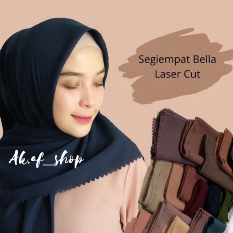 Jilbab Bella Square lasercut segi empat premium 115×115 /Bella lasercut/Kerudung segiempat [Makassar