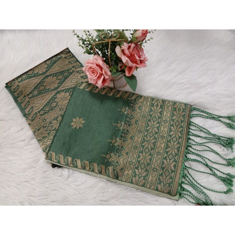Songket silungkang warna hijau botol