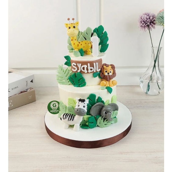 

CAKE TEMA ANIMALS TINGKAT UK 15+10CM / KUE ULANG TAHUN CUSTOME