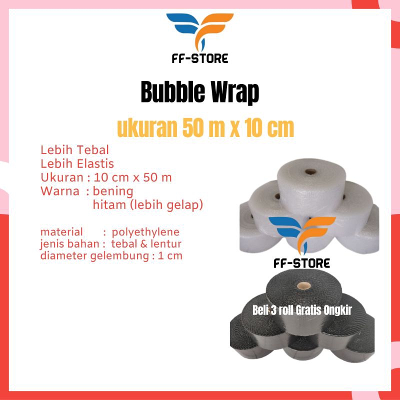 

[50Mx10CM] Bubble Wrap 10cm x 50M Hitam Bening Roll Meteran Bandung