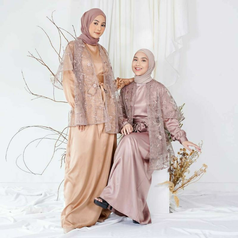 Aqila outer setelan long dress | Dress Panjang | Dress Kombinasi Brukat | Setelan
