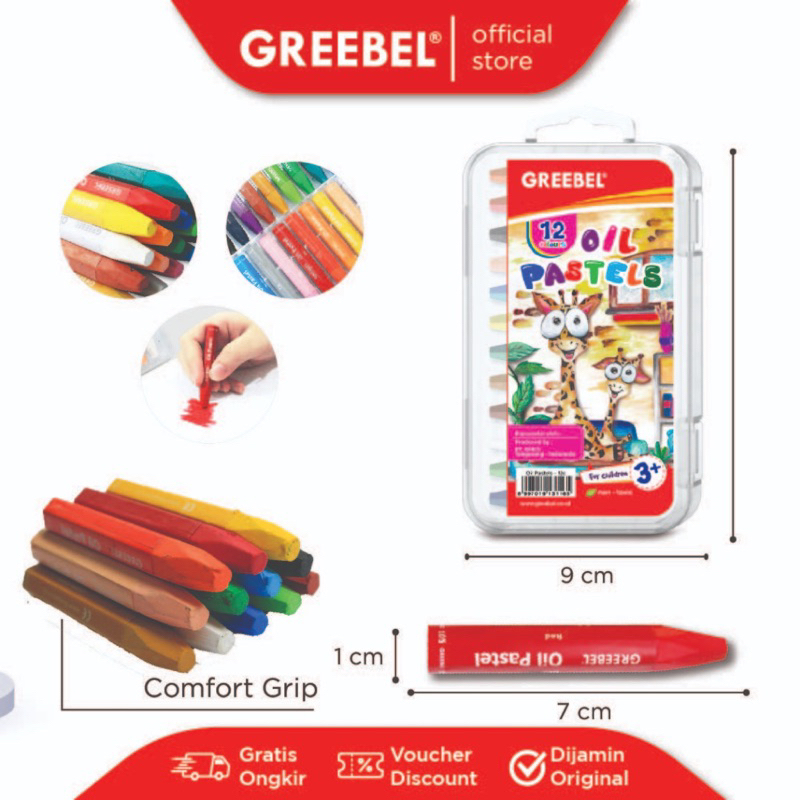 

GREEBEL Crayon Krayon Kids Oil Pastel 12 Warna (12C) tdk berdebu cerah utk anak sekolah art& tdk beracun