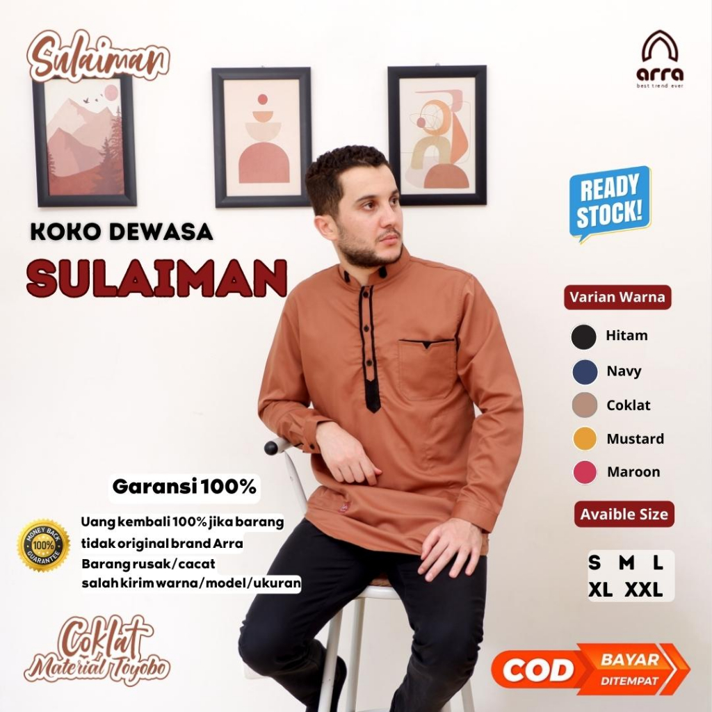 Arra Sulaiman Baju Koko Pria Lengan Panjang Dewasa Bahan Toyobo Fodu Size S M L XL XXL Warna Mustard