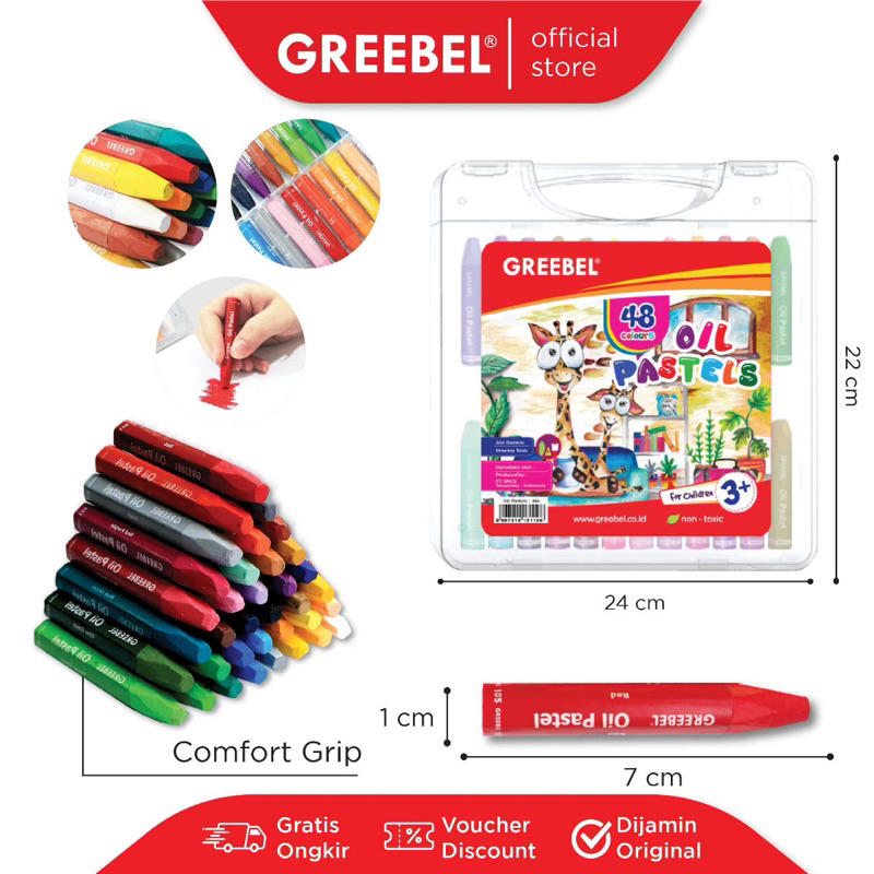 

GREEBEL Crayon Krayon Kids Oil Pastel 48 Warna (48C) tdk berdebu cerah utk anak sekolah art& tdk beracun
