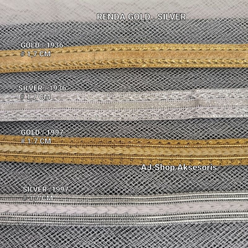 renda emas silver india / renda bordir gold silver motif tengah lebar 2 cm isi 10 yard