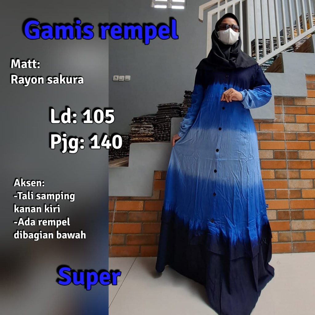 Gamis REMPEL bahan rayon sakura super tali samping kanan kiri busui kancing depan fungsi sampai bawa