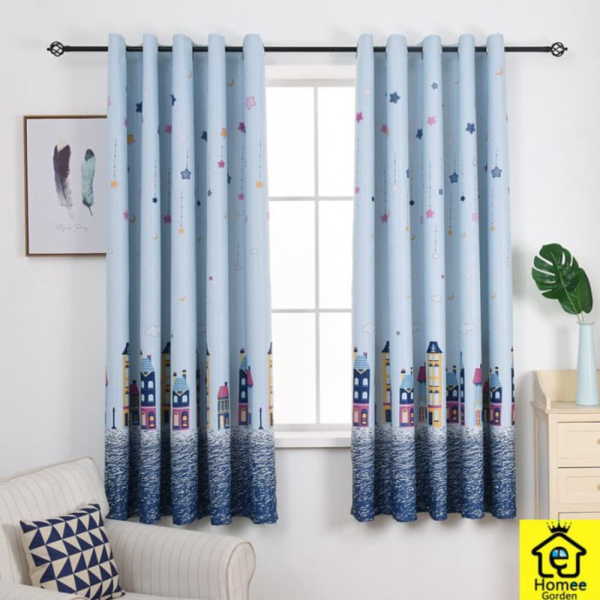 Unik Gorden Minimalis/ Tirai Jendela Minimalis/ Gorden Anak Biru - L100xT195 Berkualitas