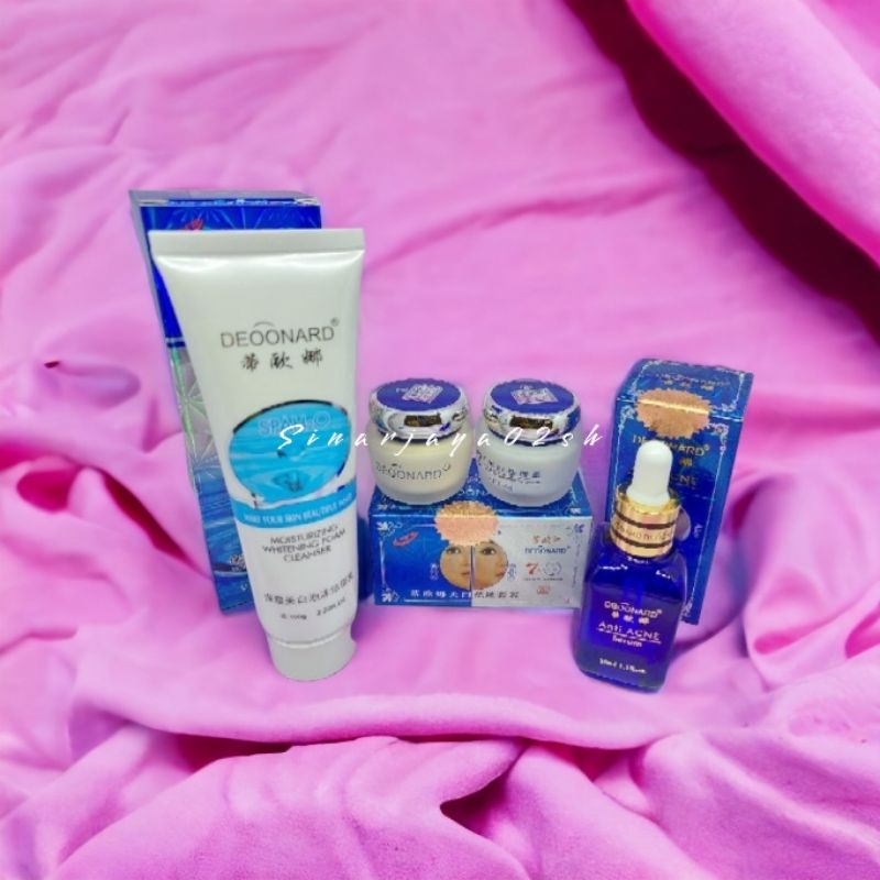 DEONARD Biru Set 4 in 1 Crem SET SM + FF facial Foam &amp; Serum Biru Anti Acne Whitening Original