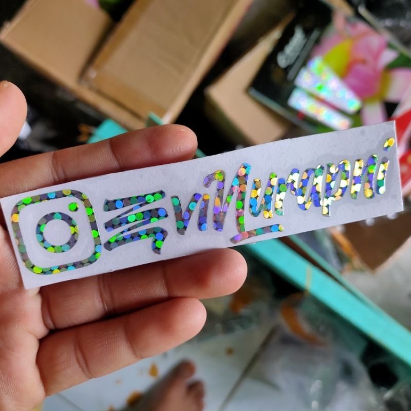 CETAK STIKER CUTTING HOLOGRAM GLITER DISKO BISA CUSTOM NAMA/TEXT SESUAI KEINGINAN.