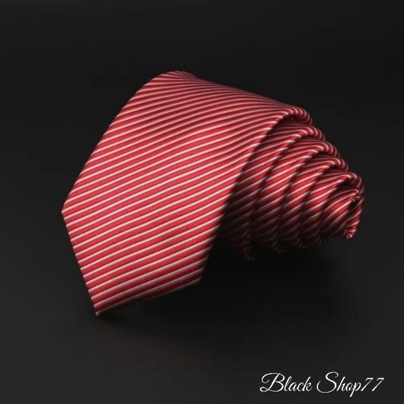 Dasi Pria Panjang Formal Merah Maroon Garis Putih 3 Inchi 8 Cm