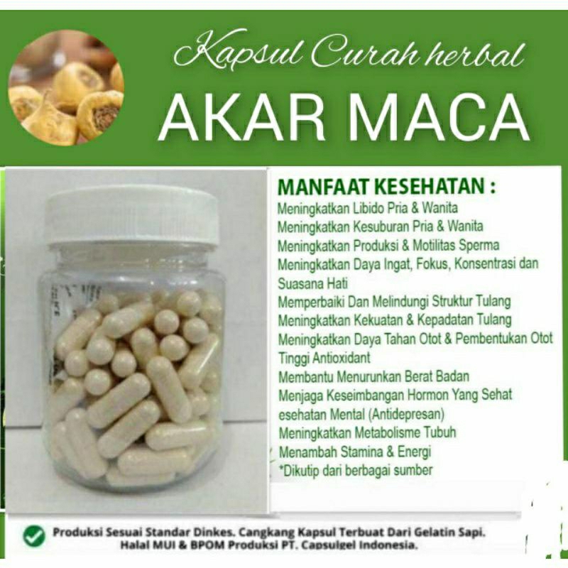 

AKAR MACA 100 KAPSUL OBAT HERBAL TERBAIK (PREMIUM QUALITY)