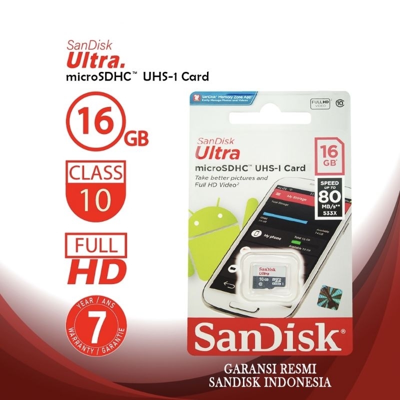 Memory Card Sandisk Ultra 16GB Class 10 Kartu SD Memori Sandisk Ultra 16gb Kelas 10 Original