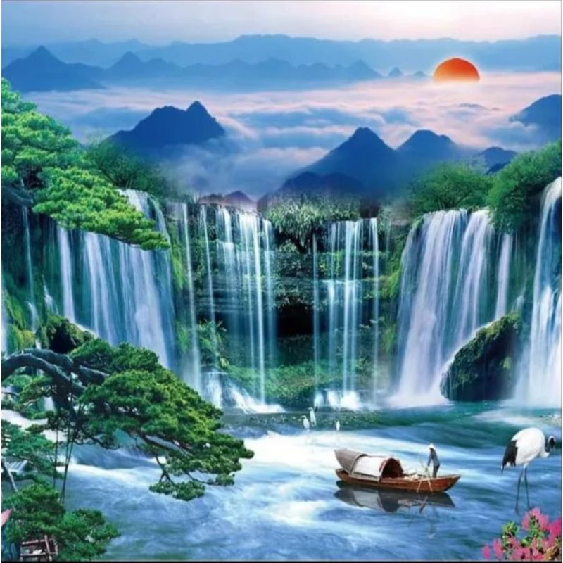 Piyugardening Poster Cetak Hiasan Dinding Jumbo Gambar Pemandangan Air Terjun Aesthetic Ukuran