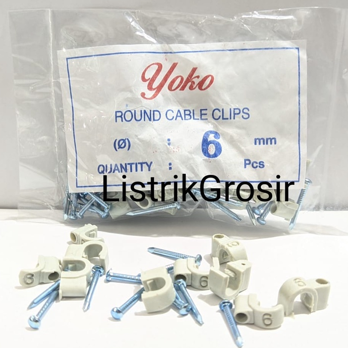 Klem Kabel Yoko Paku Beton No. 6mm 7mm 8mm 9mm 10 mm 12mm Clip Kabel Pvc Listrik Ekonomis