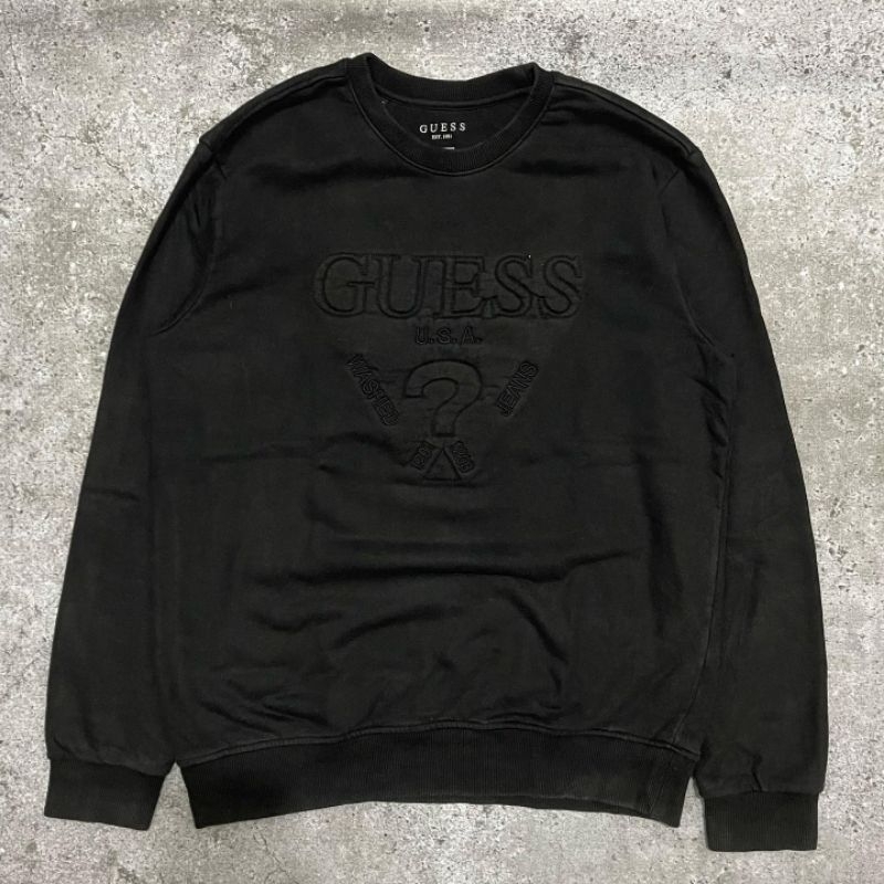 Crewneck Guess Black on Black original dan guess abu second branded