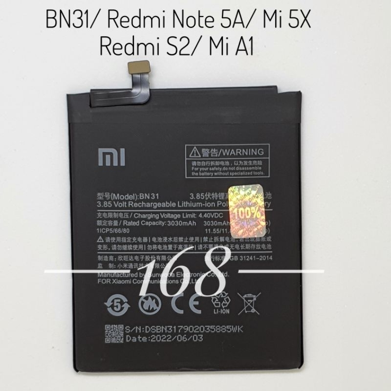 Baterai Batre Xiaomi BN31 Xiaomi Mi A1 Mi 5X Redmi Note 5A Redmi S2 Redmi Note 5A Prime Mi5X BN31 Original Battery