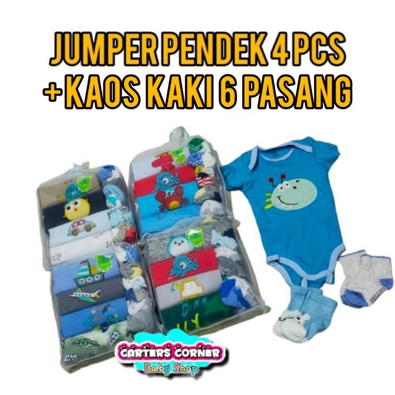 16 PCS JUMPER BAYI LENGAN PENDEK BEST QUALITY BAJU BAYI BODYSUIT JUMPSUIT PENDEK 4 PCS + KAOS KAKI 6 PASANG