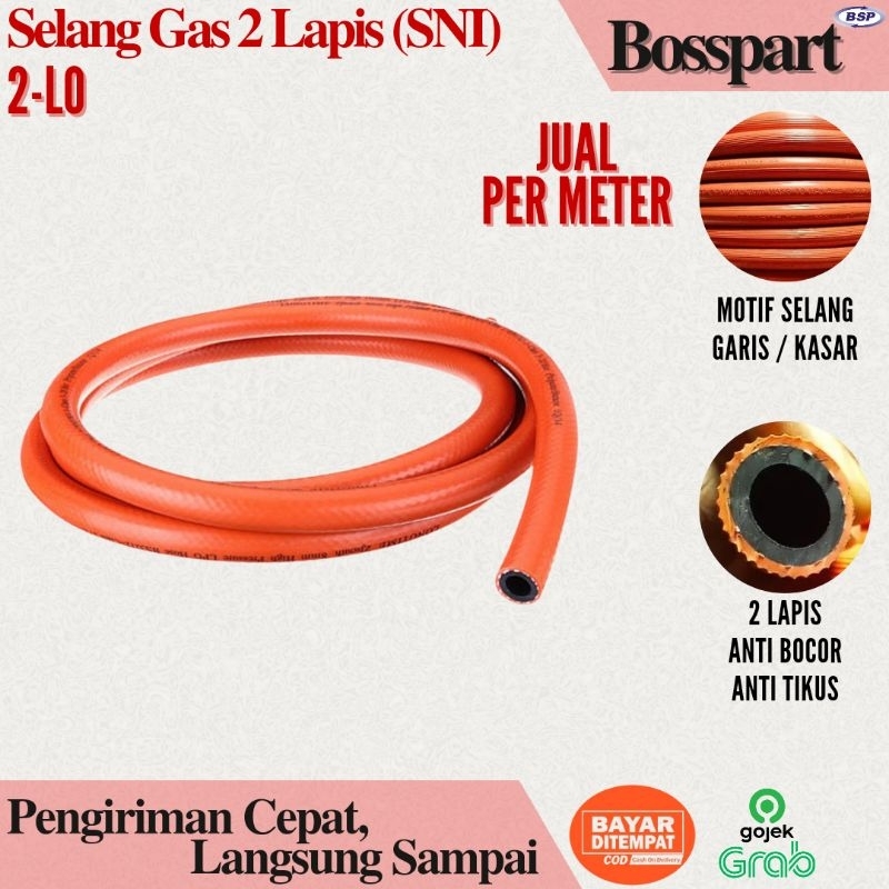 Selang Gas per meter / Selang gas Orange 2 Lapis / Selang Gas Tekanan Tinggi / Selang Gas LPG / Selang Gas Elpiji motif garis