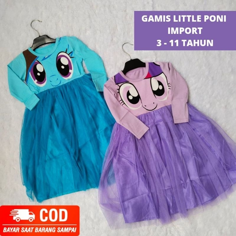 DRESS IMPORT LITTLE PONI ANAK PEREMPUAN TK - SD USIA 3 - 7 THN GAMIS PANJANG BAHAN KATUN PREMIUM STR