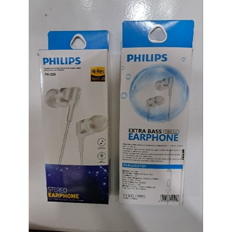 HF HEADSET PHILIPS PH-228 STEREO EARPHONE HIGH PERFORMANCE IN-EAR EARPHONES HI-RES AUDIO COMPATIBLE WITH ALL MOBILE PHONES, MUSIC PLAYERS, PORTABLE GAMING DEVICES, AND COMPUTERS, XTRA BASS 3.5MM JACK EARPHONE