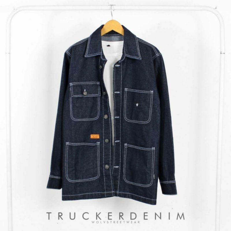 TRUCKER DENIM  WOLV ORIGINAL / JAKET JEANS PRIA ELEGAN / JAKET DENIM TRUCKER ORIGINAL
