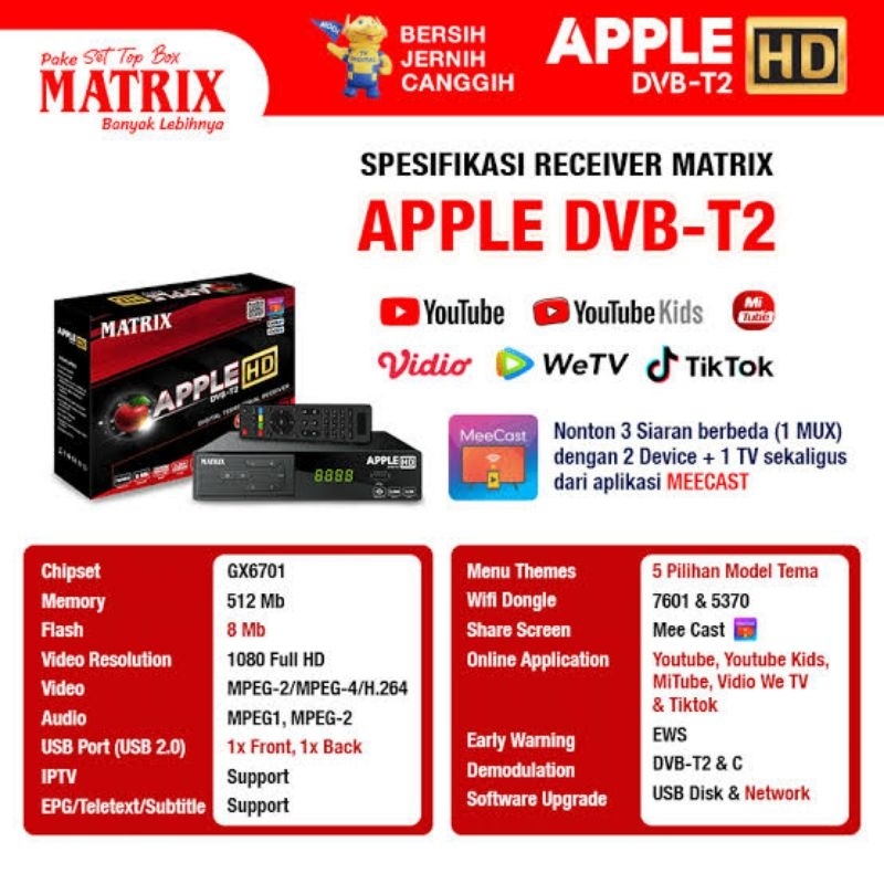 STB Set Top Box TV Digital Matrix Apple Merah / Matrix Burger Hijau