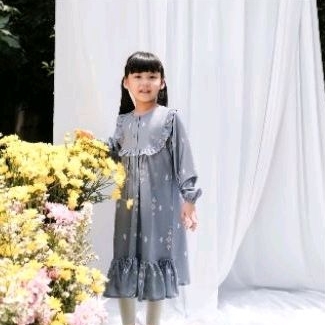 Rumi dress kids Blue denim 7-8 tahun by Vanilla hijab