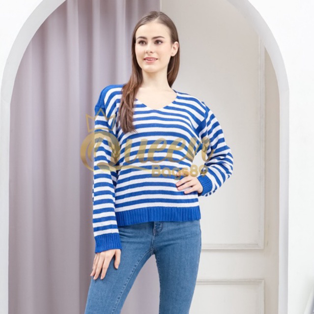 Queenbags89 baju outfit cewek baju atasan wanita baju Rajut Crop Strippy