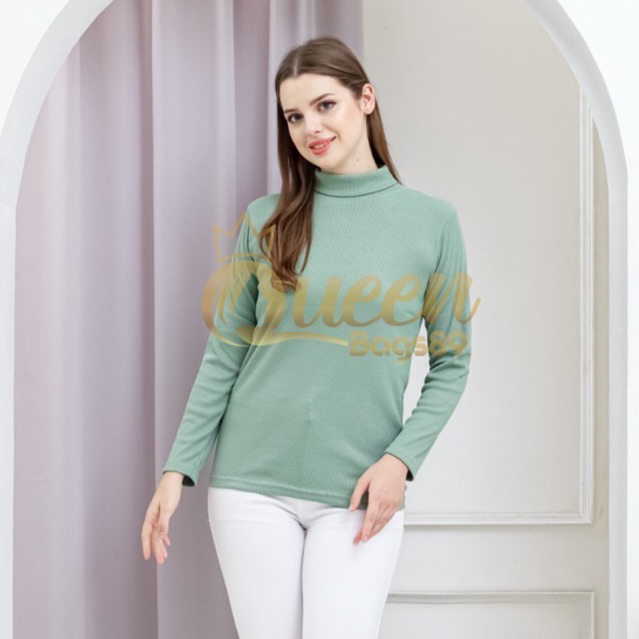 Queenbags89 baju outfit cewek baju atasan wanita baju Rajut kaos RIB premium cindy turtleneck