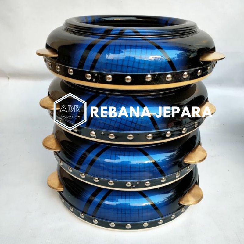 REBANA HADROH JEPARA MOTIF JARING (BIRU) UKURAN 30 KAYU MAHOGANI