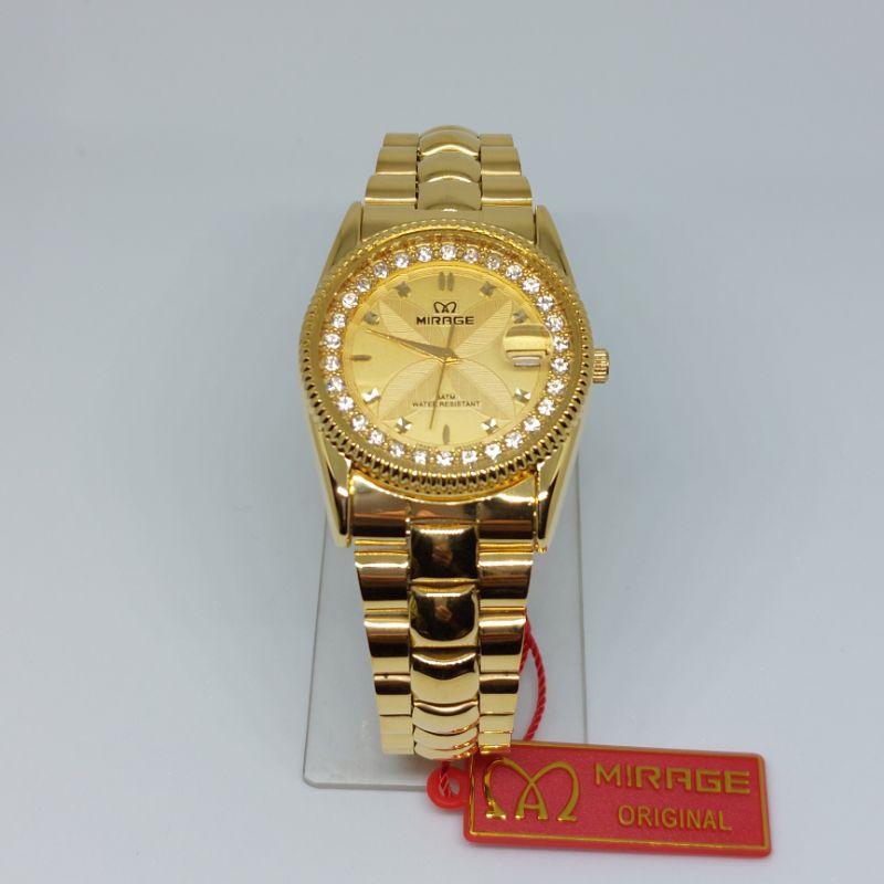 JAM TANGAN PRIA/WANITA MIRAGE PERMATA ORIGINAL GOLD TAHAN AIR ANTI KARAT