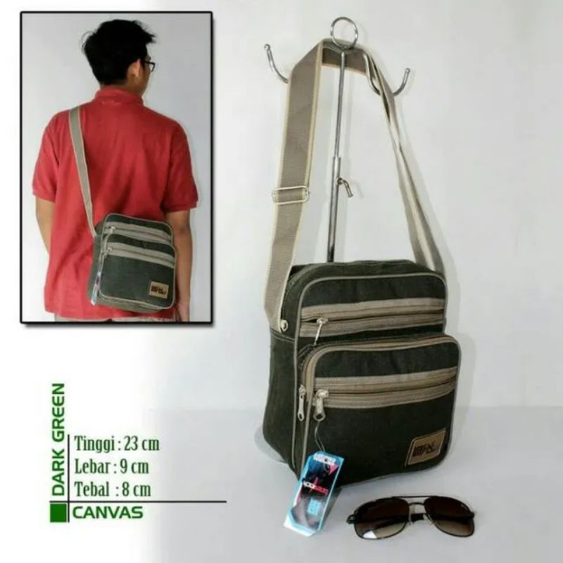 tas selempang pria kanvas kotak