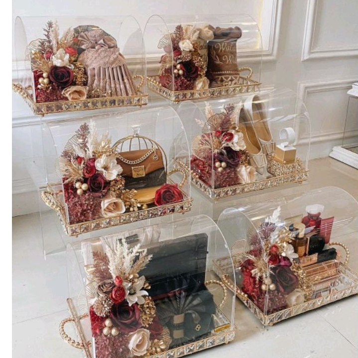 TRAY  MIRROR CRYSTAL GAGANG ISI 3 BUAT HANTARAN AKRILIK FULL OVAL