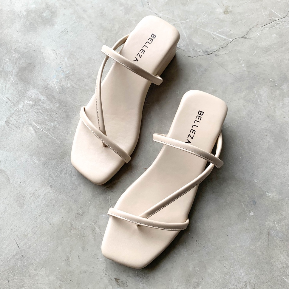 BELLEZA MALL - Sandal Heels Tali RAIA CREAM | sendal hak tahu wanita kekinian tinggi 4cm warna krem 