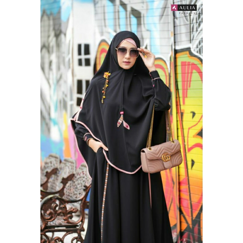Gamis Silvana Black Pink Preeloved (PL) By Aulia Fashion