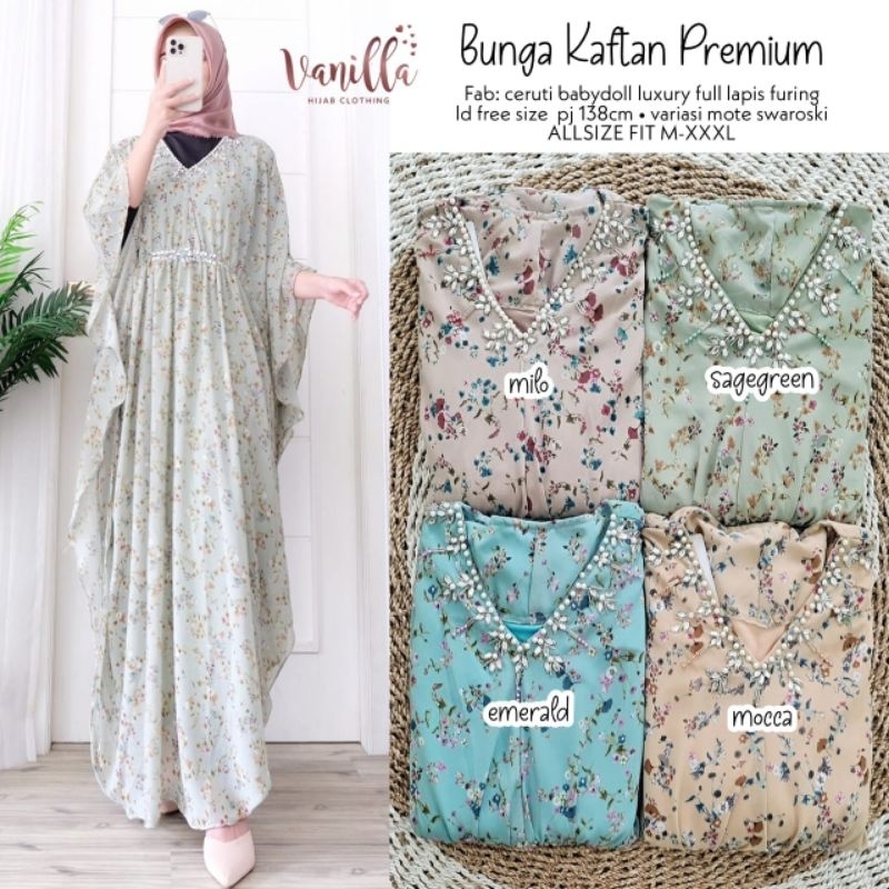 baju kaftan lebaran bunga kaftan premium dress elegan terbaru