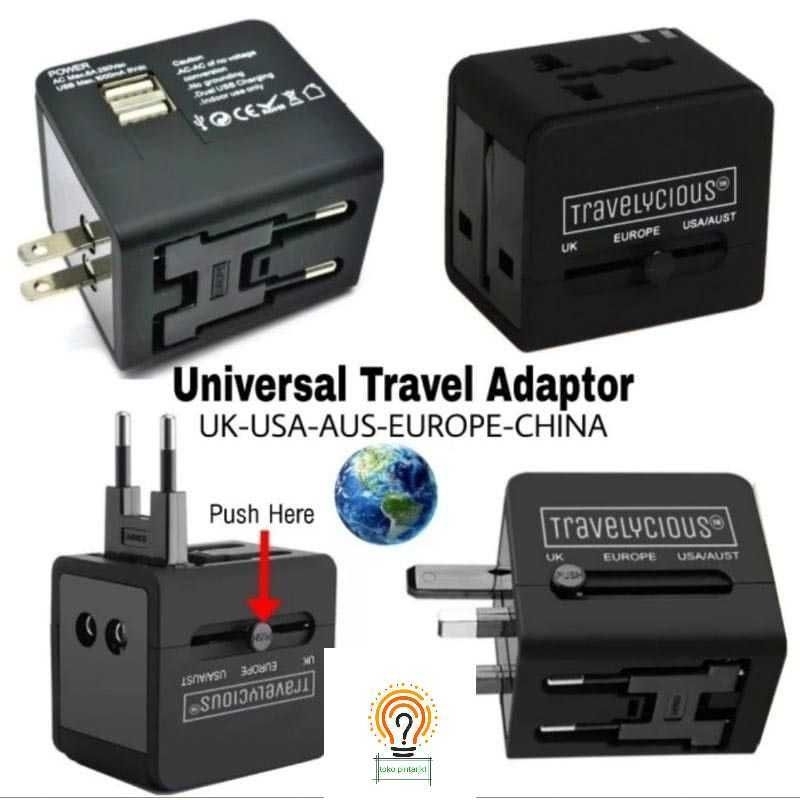 Universal Travel Adaptor Multi Soket Dengan 2 Prot USB All in One Adaptor Universal Plug EU AU UK US