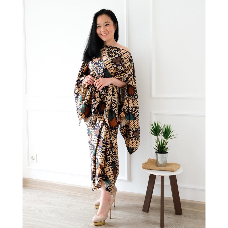 ONE SET BATIK KAFTAN LEBARAN KONDANGAN WANITA SETELAN KAFTAN TUNIK ATASAN KALONG ROK LILIT SETELAN W