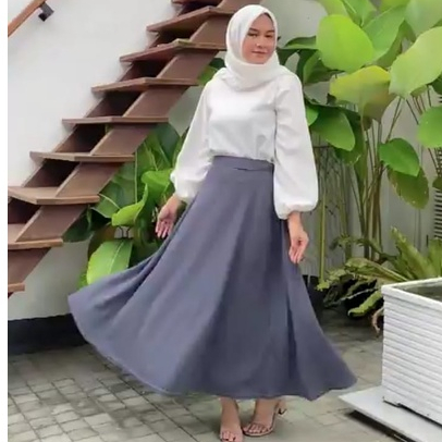 Rok Wafle Lebar Wanita Premium Navy