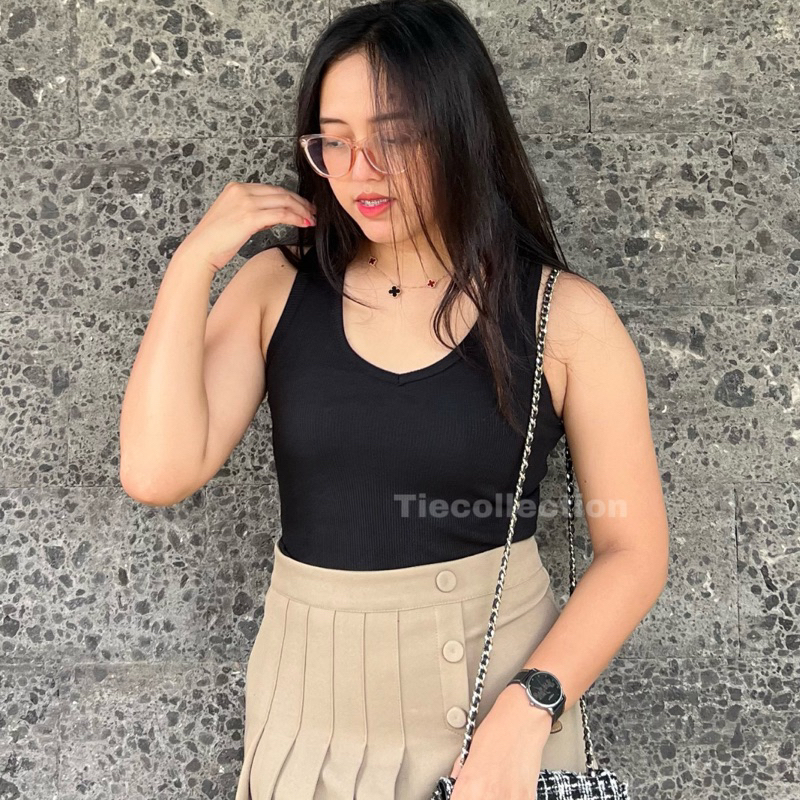 Riri Top / Rib Crop Tanktop VNeck / Atasan Wanita