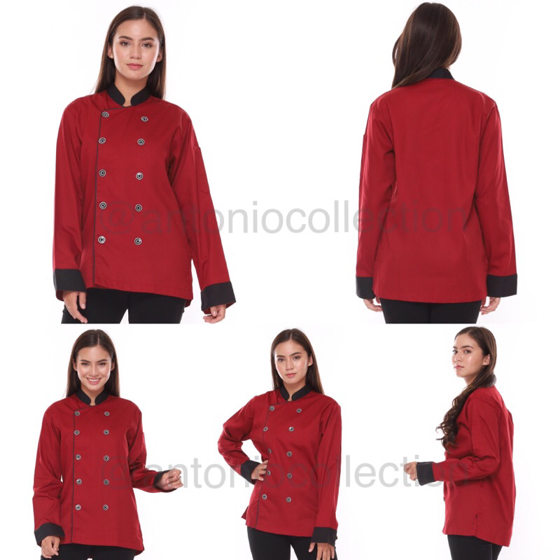 Baju Koki / Chef Jacket Merah Maroon UNISEX Lengan Panjang