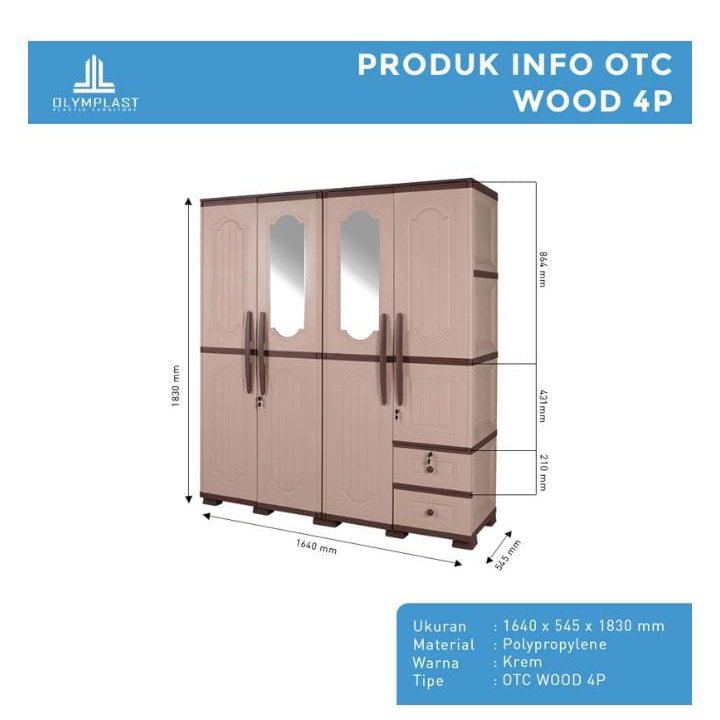 Lemari Plastik 4 Pintu OTC Cermin Olymplast Gantungan Lipatan Laci/ Lemari Laci Pakaian Baju
