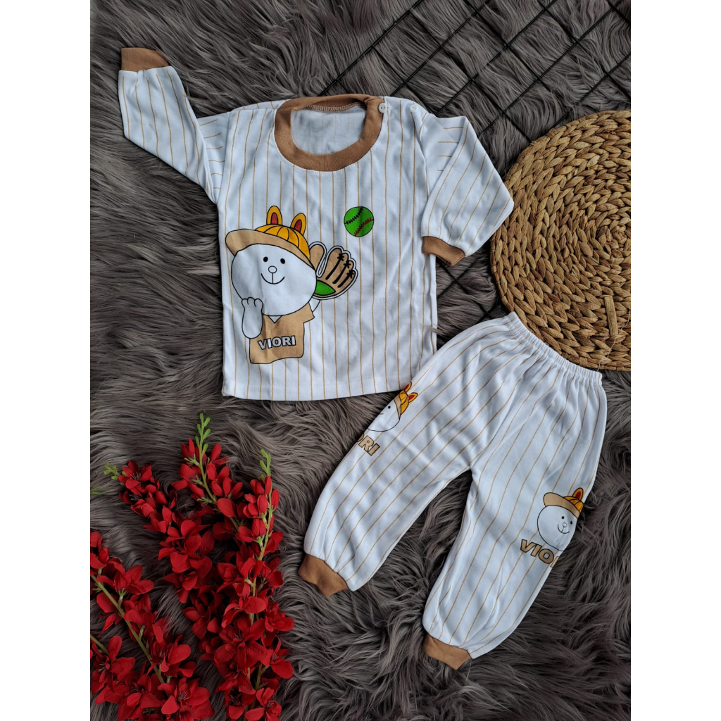 stelan baju bayi laki laki perempuan murah lucu motif baseball PANJANG 3-18 Bulan (ONE SIZE)