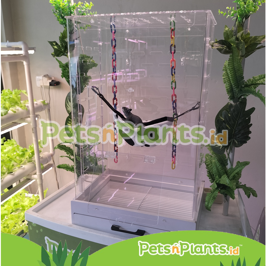 Kandang Akrilik Sugar Glider Import Exclusive SG Crystal Clear Acrylic Cage dengan Laci Kayu Wooden Tray