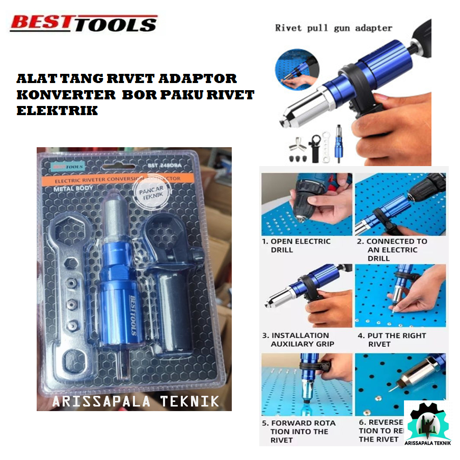 BESTTOOLS Rivet Gun Adapter Body Metal Adaptor Tang Rivet Pakai Mesin Bor