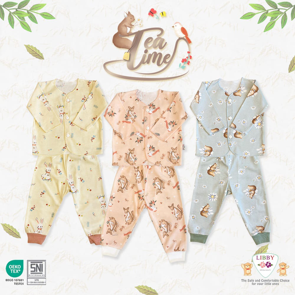 Libby / Miyo Setelan Baju Panjang Celana Newborn Motif 0-3 Dan 3-6 Bulan Piyama Baju Bayi Panjang Libby Baby