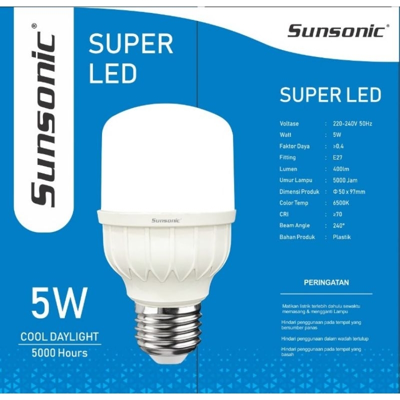 Bohlam Super LED Capsule Sunsonic Warna Putih Terang Fitting E27 5w 10w 15w 20w 30w Lampu Murah Hemat Listrik