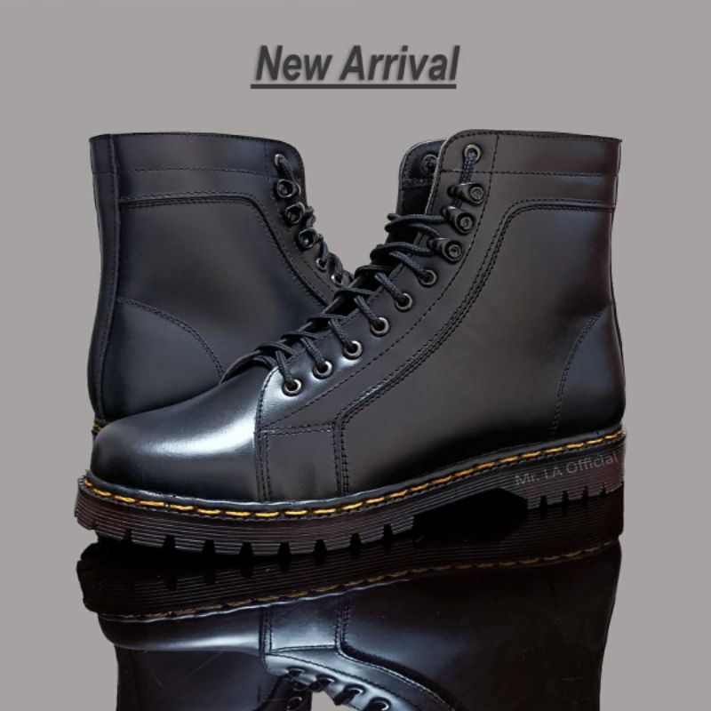 Mr.LA Sepatu Boots Pria Kulit Sepatu Boots Fashion Cowok Warna Hitam Size 39-44